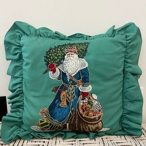 Vintage JMV Festive Green Santa Claus Pillow